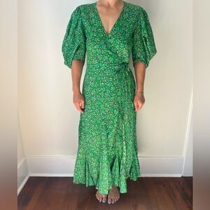 RHODE Green Floral Midi Dress